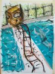 Mit der U-Bahn ins Schwimmbad, Acryl/Ölkreide/Papier, 70x90cm, gegenständliche malerei, neueste bilder,november 2020