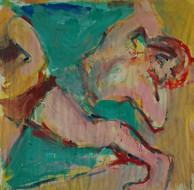 Im Schwimmbad, 80x80 cm, Eitempera auf grundiertem Packpapier