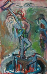 Putzfrauenengel-Brunnen im Schlosspark, Eitempera auf grundiertem Packpapier, 85x63 cm