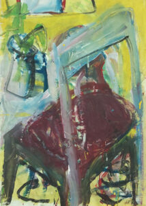 stuhl und blumen, eitempera auf grundiertem packpaier, 80x55 cm