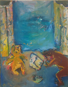 Stillleben mit dings vor Fenster mit Blick aufs Meer, 135x105 cm