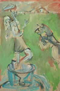 Putzfrauenengel-Brunnen im Schlosspark, Eitempera auf grundiertem Packpapier, 85x63 cm