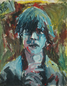 youtube gucken, ca 75x60 cm, eitempera /grundiertes packpaier