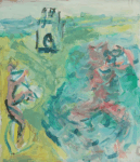 schwimmen und fahrradfahren zum meer (an der Gedächtniskirche vorbei), 70x65 cm