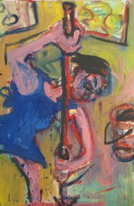 ärgerliche Putzfrau, 135x90 cm