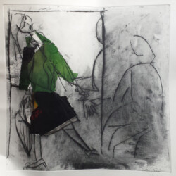 der schöne schwarze rock der schöne schwarze rock, Kaltnadelradierung/ChineCollé,gegenständliches Bild