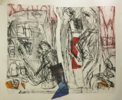 Einkaufen bei Sherwin's,druckplatte ist gebrochen, kaltnadelradierung/chine collé Einkaufen bei Sherwin's, druckplatte ist gebrochen, kaltnadelradierung/chine collé