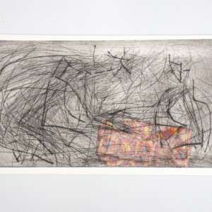 Kaltnadel /Chine Collé Vater und Sohn, Kaltnadel /Chine Collé,gegenständliche Malerei, Die Kiste nach 20 Jahren