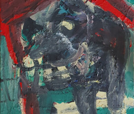 Hündchen unterm Tisch, 50 x 50 cm