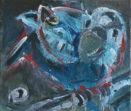 wellensittich-sky, 50x50 cm, eitempera