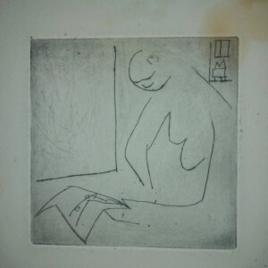 Kaltnadelradierung mit großem Fettfleck lesen2, Kaltnadelradierung mit großem Fettfleck - nur der Fettfleck von 2022