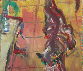 Katze und Küchenfußboden, 110x80 cm, Eitempera/Nessel Katze und Küchenfußboden, 110x80 cm, Eitempera/Nessel