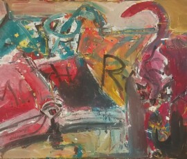 Murakami mit Katze, 82x120 cm